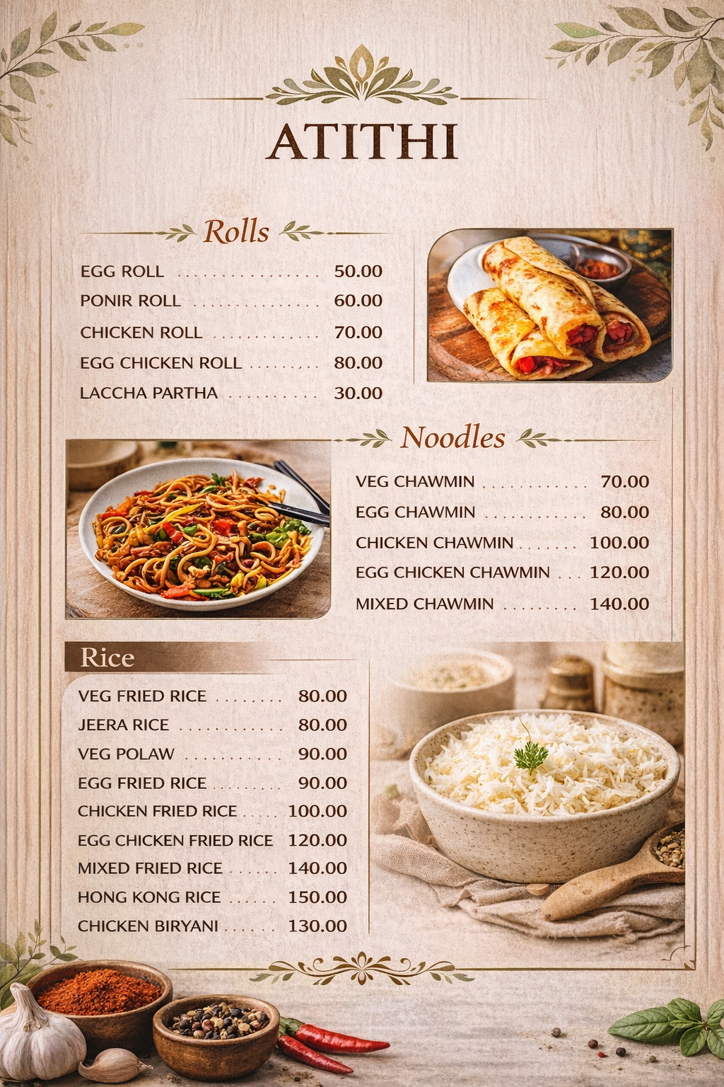 Atithi Menu Card Page 2